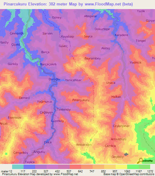 Pinarcukuru,Turkey Elevation Map