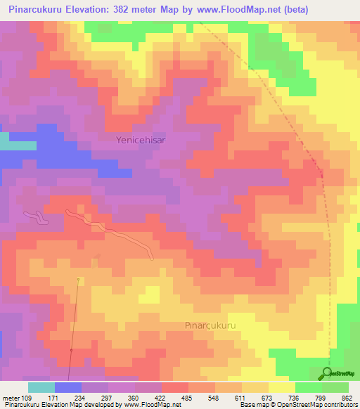 Pinarcukuru,Turkey Elevation Map