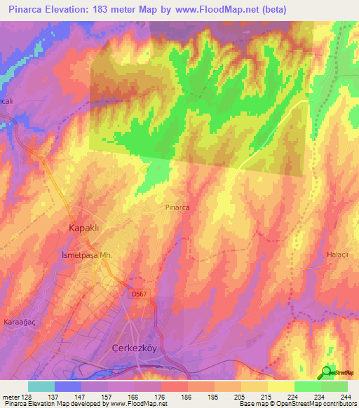 Pinarca,Turkey Elevation Map