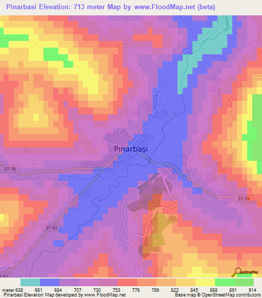 Pinarbasi,Turkey Elevation Map