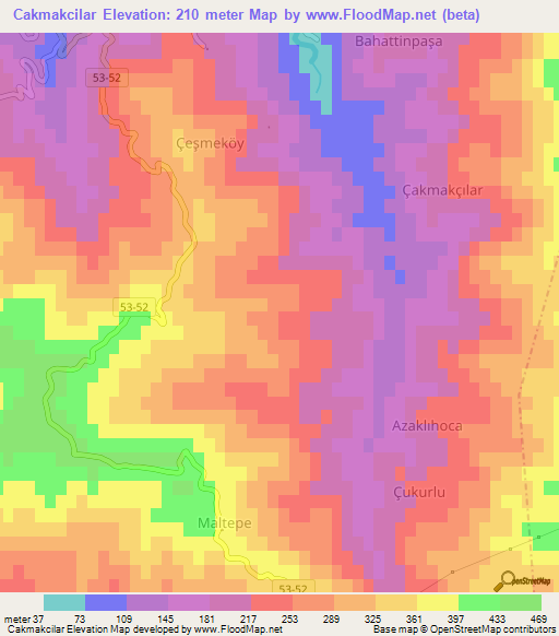 Cakmakcilar,Turkey Elevation Map