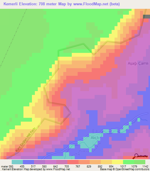 Kemerli,Turkey Elevation Map