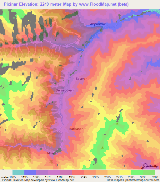 Picinar,Turkey Elevation Map