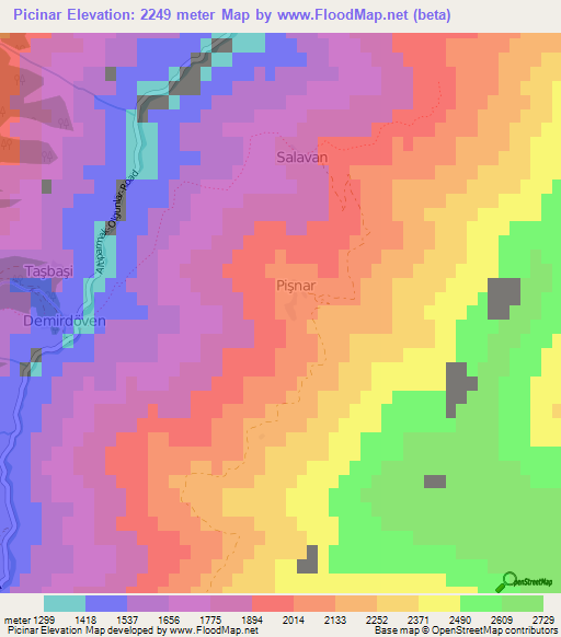 Picinar,Turkey Elevation Map