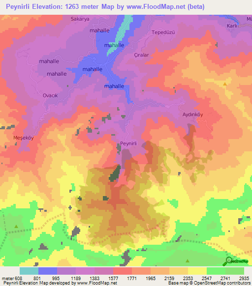 Peynirli,Turkey Elevation Map