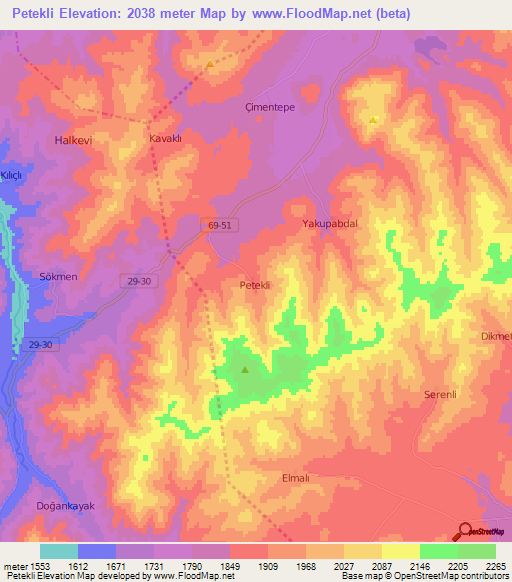 Petekli,Turkey Elevation Map