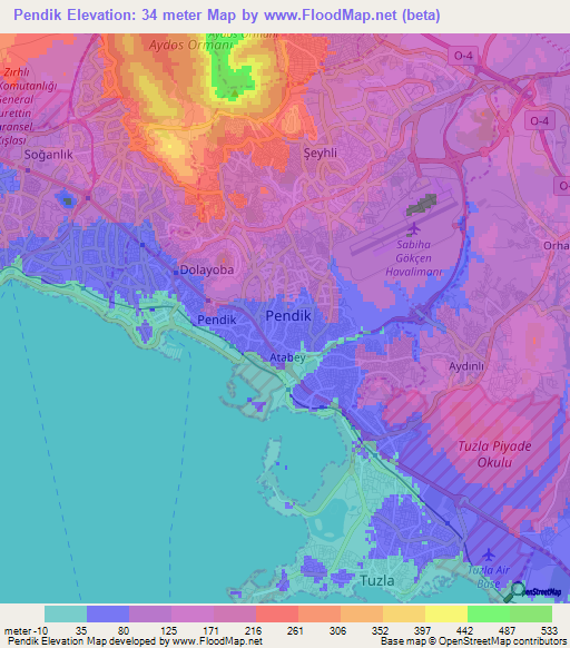 Pendik,Turkey Elevation Map