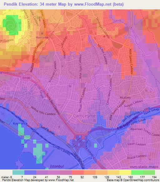 Pendik,Turkey Elevation Map