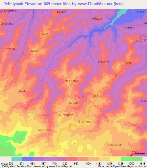 Pelitliyatak,Turkey Elevation Map