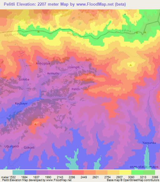 Pelitli,Turkey Elevation Map