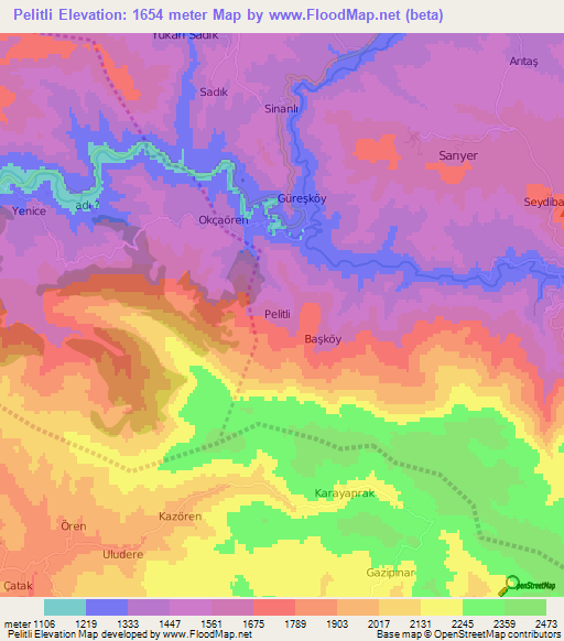 Pelitli,Turkey Elevation Map