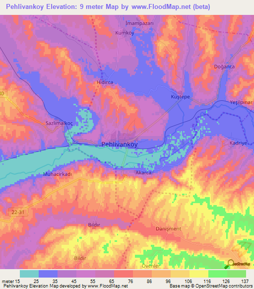 Pehlivankoy,Turkey Elevation Map