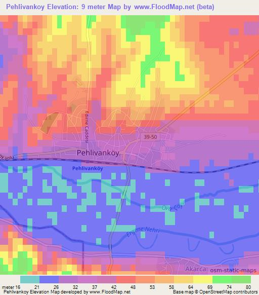 Pehlivankoy,Turkey Elevation Map