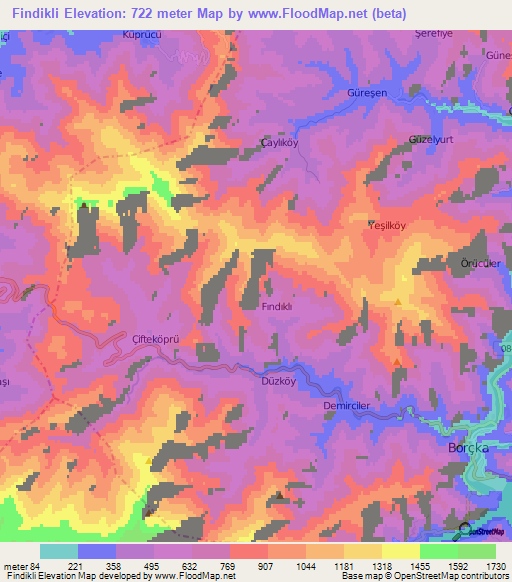 Findikli,Turkey Elevation Map