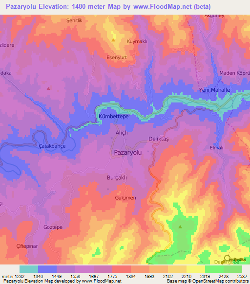 Pazaryolu,Turkey Elevation Map