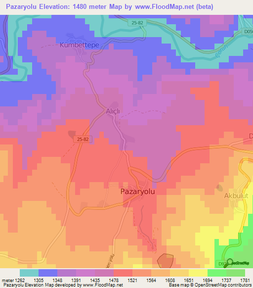 Pazaryolu,Turkey Elevation Map