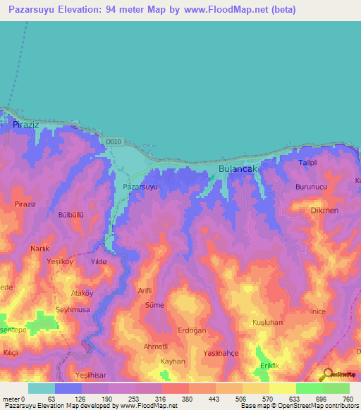 Pazarsuyu,Turkey Elevation Map