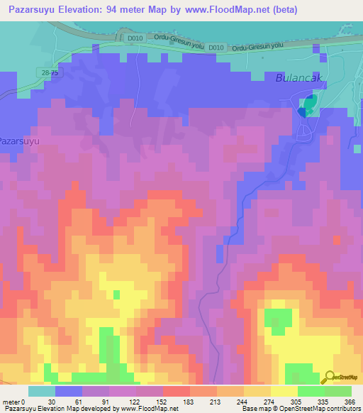 Pazarsuyu,Turkey Elevation Map