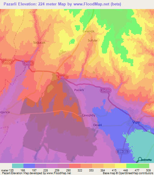 Pazarli,Turkey Elevation Map