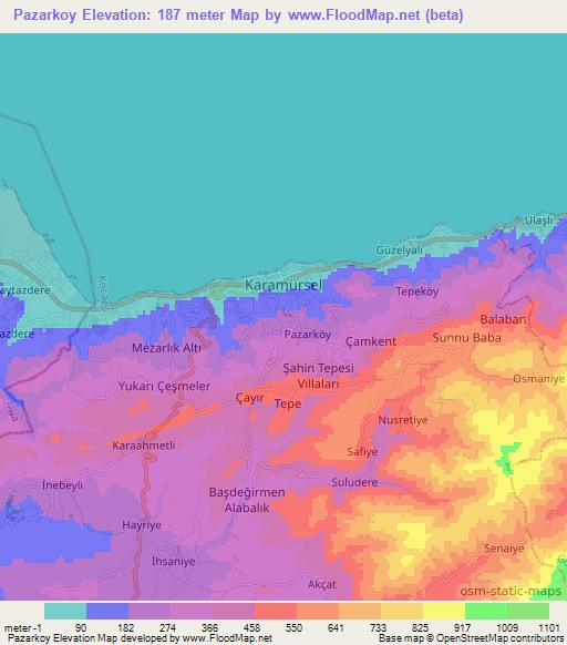 Pazarkoy,Turkey Elevation Map