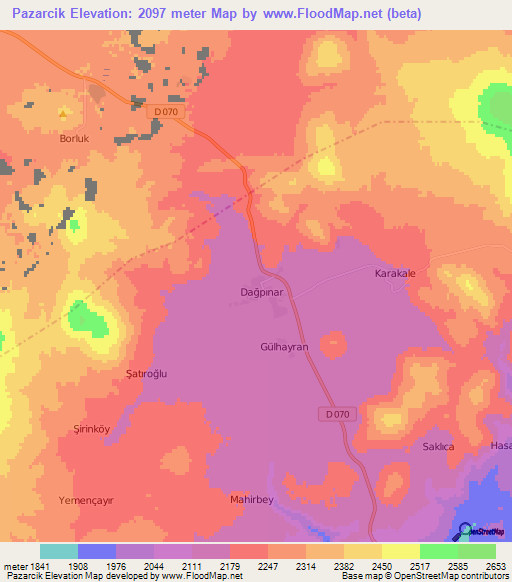 Pazarcik,Turkey Elevation Map