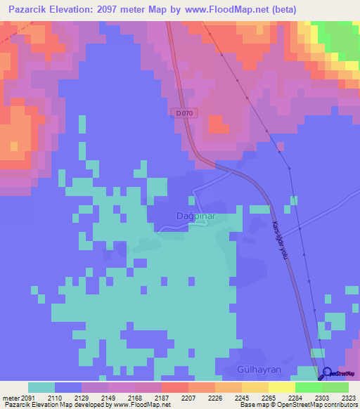 Pazarcik,Turkey Elevation Map