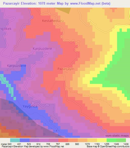 Pazarcayir,Turkey Elevation Map