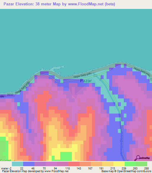 Pazar,Turkey Elevation Map