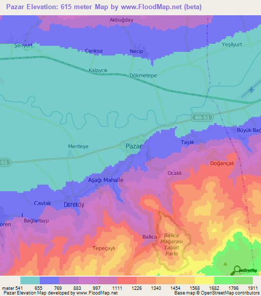 Pazar,Turkey Elevation Map