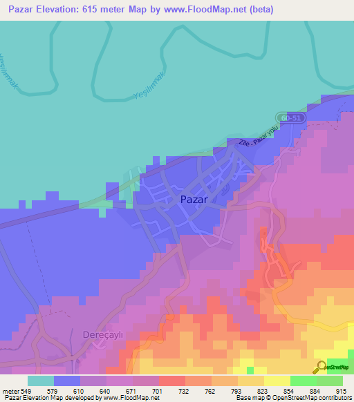 Pazar,Turkey Elevation Map