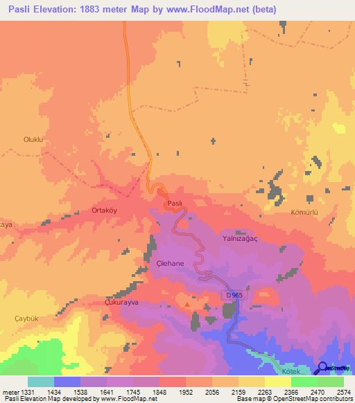 Pasli,Turkey Elevation Map