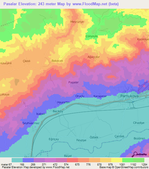 Pasalar,Turkey Elevation Map