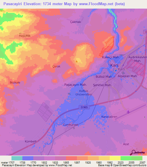 Pasacayiri,Turkey Elevation Map