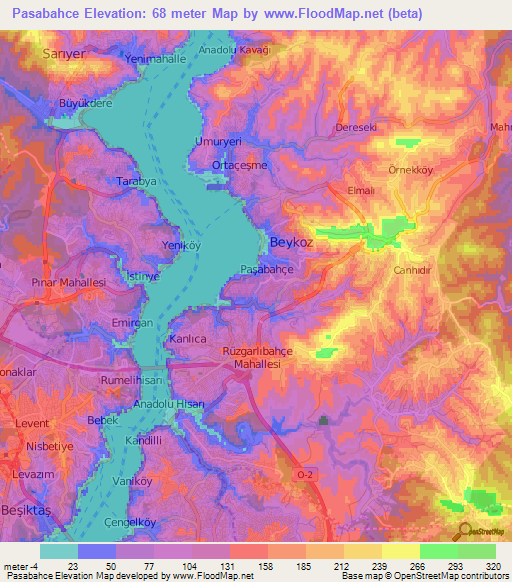 Pasabahce,Turkey Elevation Map