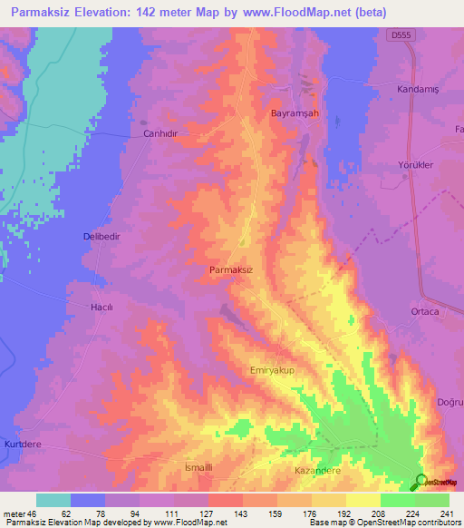 Parmaksiz,Turkey Elevation Map