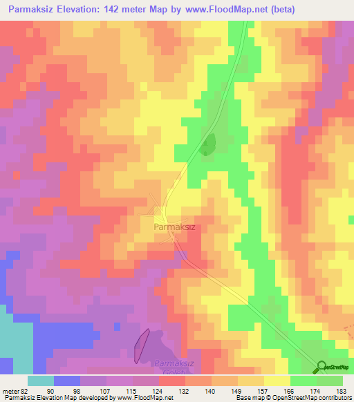 Parmaksiz,Turkey Elevation Map