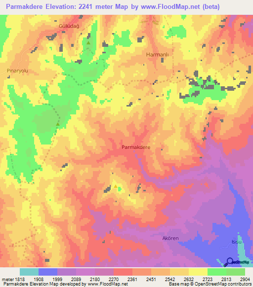 Parmakdere,Turkey Elevation Map