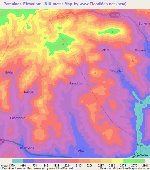 Pamuktas,Turkey Elevation Map