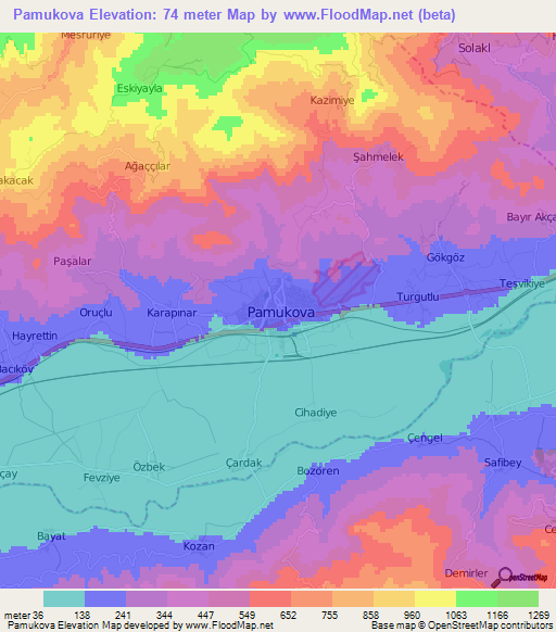 Pamukova,Turkey Elevation Map