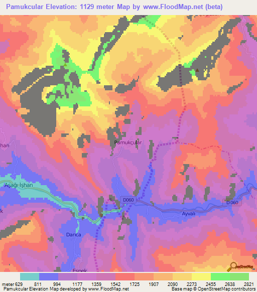 Pamukcular,Turkey Elevation Map