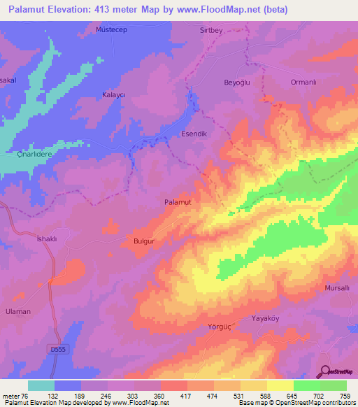 Palamut,Turkey Elevation Map