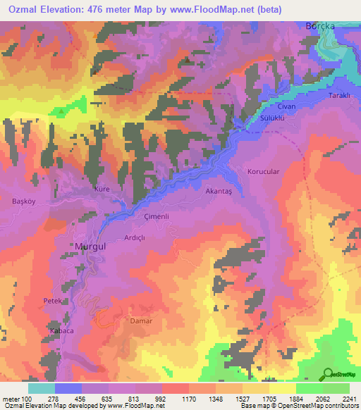 Ozmal,Turkey Elevation Map