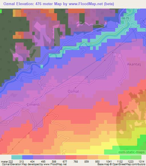 Ozmal,Turkey Elevation Map