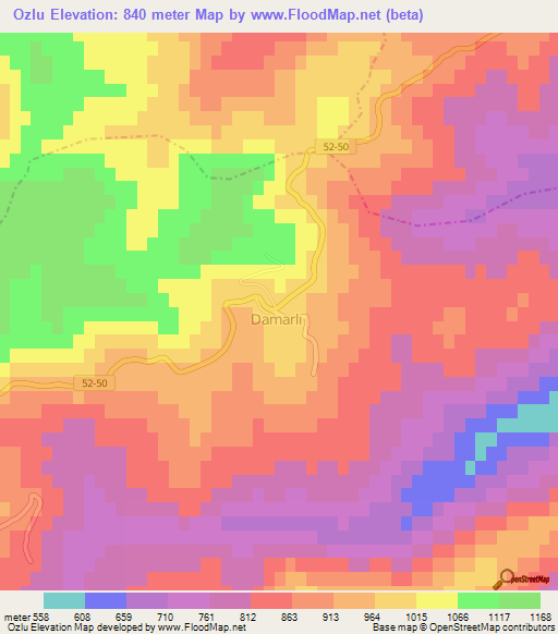 Ozlu,Turkey Elevation Map