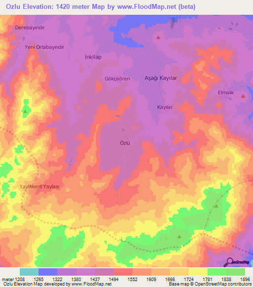 Ozlu,Turkey Elevation Map