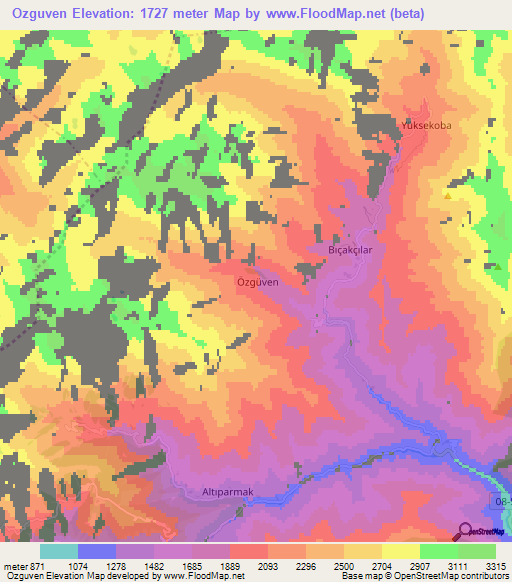 Ozguven,Turkey Elevation Map