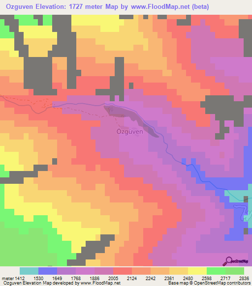 Ozguven,Turkey Elevation Map