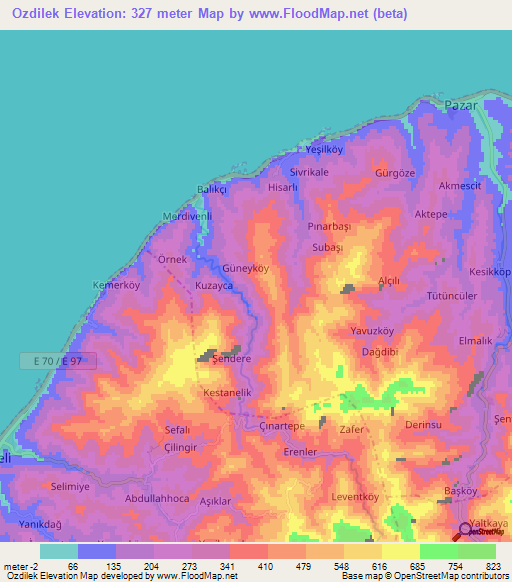 Ozdilek,Turkey Elevation Map