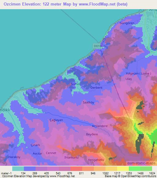 Ozcimen,Turkey Elevation Map