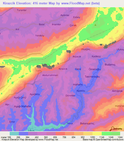 Kirazcik,Turkey Elevation Map